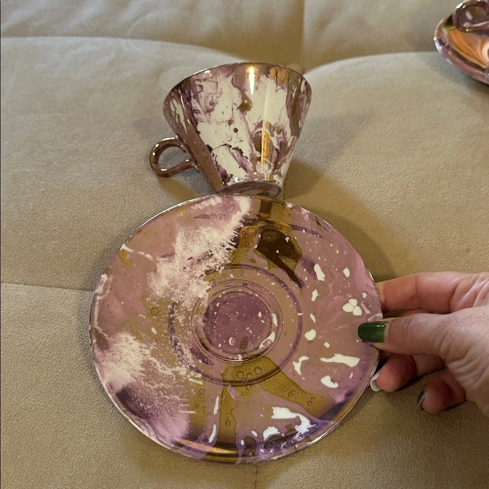 Sascha Brastoff Sacha Surf Ballet Pink Gold Teacup Tea Cup saucer Plate